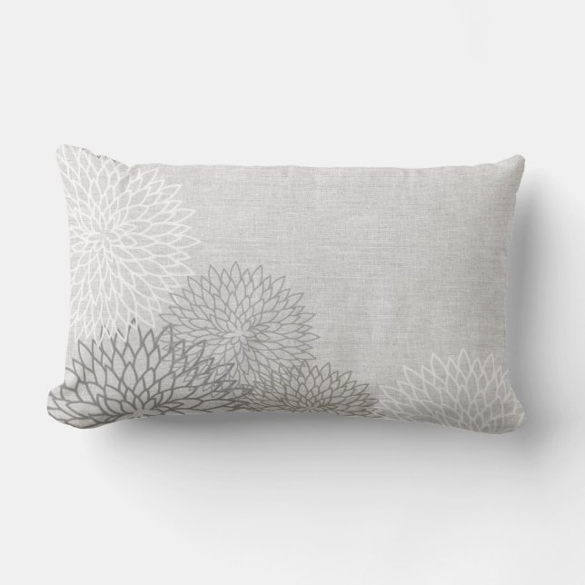 Flores de lino gris y blanco almohada exterior (Anverso)