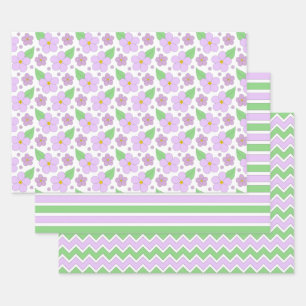 Flores de lino, rayas y hojas de papel Chevron