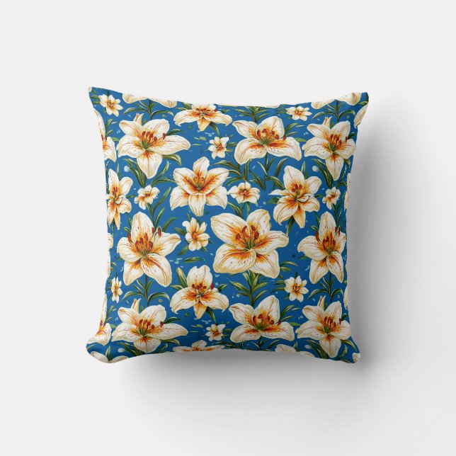Flores de lirio Hermosa Almohada Floral Botánica (Anverso)