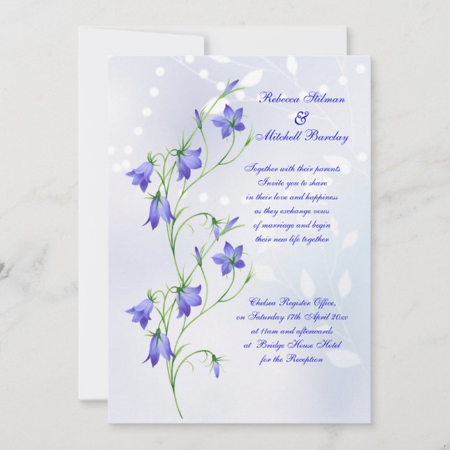 Flores de los Bluebells que casan la invitación (Anverso)