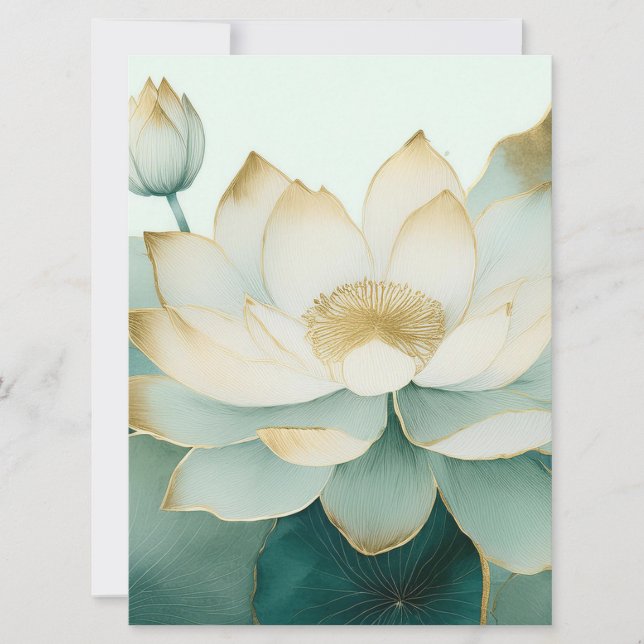 Flores de Loto Bordes Dorados Verde Pastel  (Anverso)