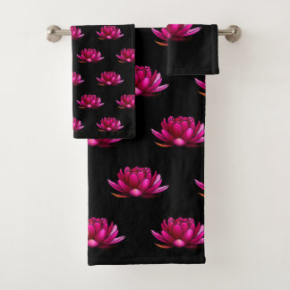 Flores de Lotus rosado en negro