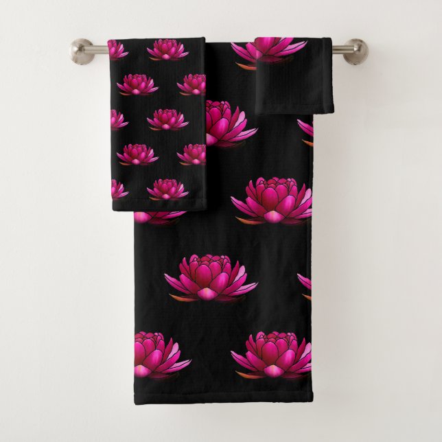 Flores de Lotus rosado en negro (In situ)