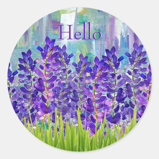 Flores de Lupine Púrpura Hola Pegatinas redondos (Anverso)