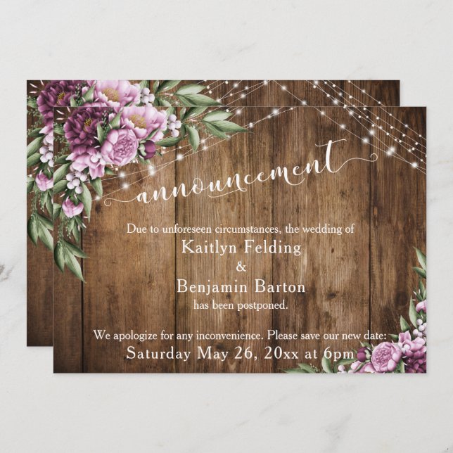 Flores de madera posponen Invitación Boda (Anverso / Reverso)
