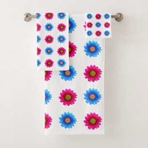 Flores de Magenta y Turquesa Elegantes sobre Blanc