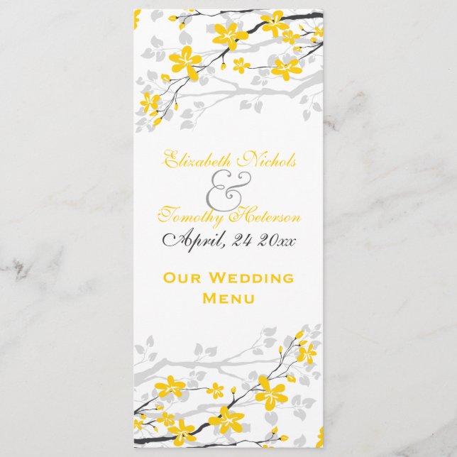 Flores de magnolia amarillas, boda gris Tarjeta de (Anverso)