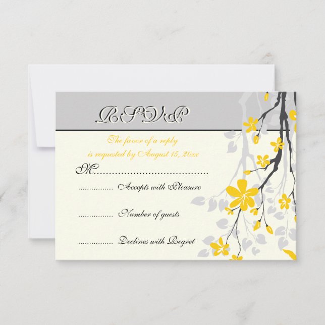 Flores de Magnolia amarillo, tarjeta RSVP de boda  (Anverso)