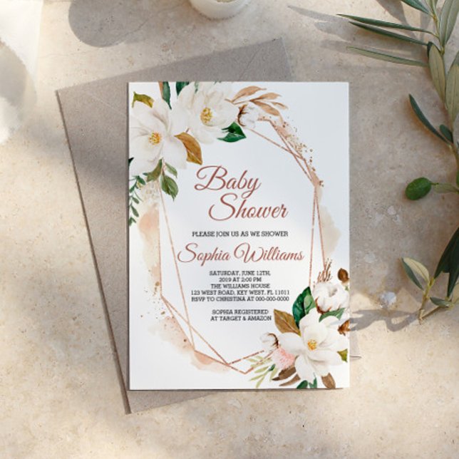 Flores de Magnolia e Invitación Baby Shower de oro (Subido por el creador)