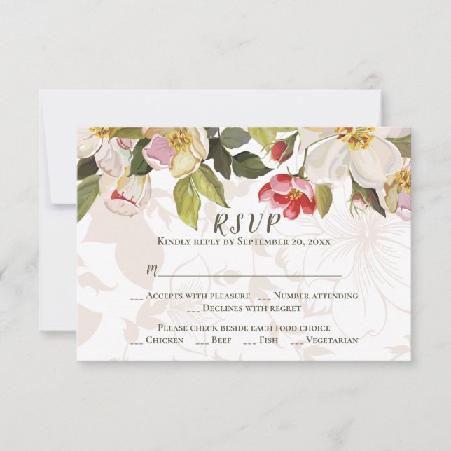 Flores de magnolia verde oliva Boda RSVP (Anverso)
