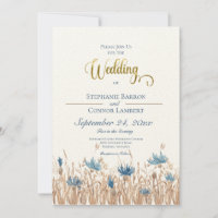 Flores de maíz azules y trigo Invitación a la boda