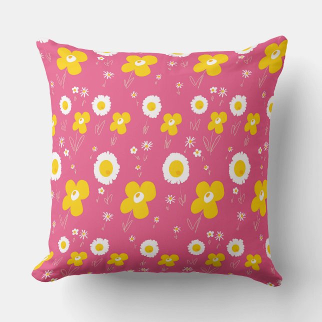 Flores De Marfil Amarillo En Cojín decorativo Rosa (Anverso)