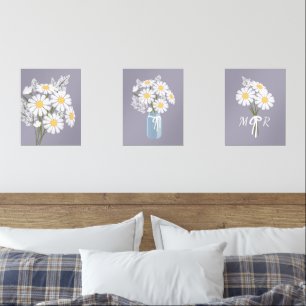 Flores de margarita blanca Monograma Lavanda Set d