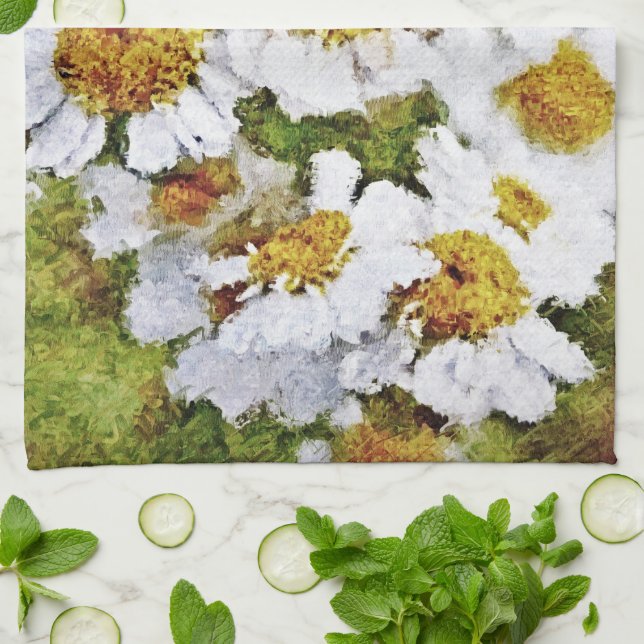 Flores de margarita blanca - Toalla de cocina de a (Doblado)