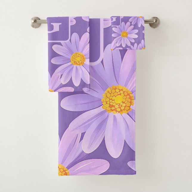 flores de margarita morada monograma personalizado (In situ)
