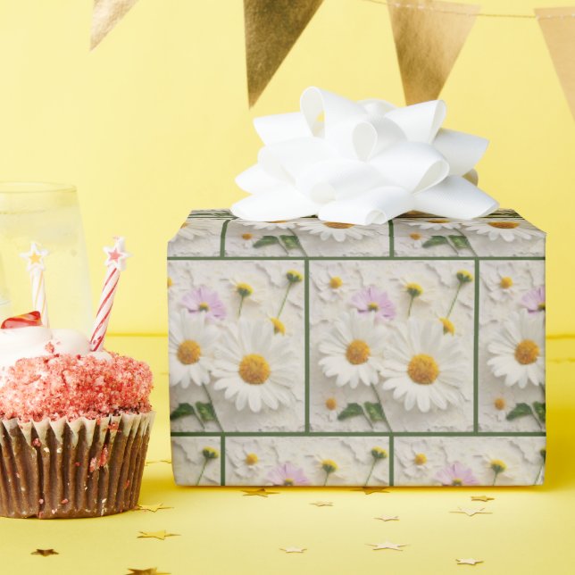 Flores de margarita y cosmos en papel con problema (Fiesta de cumpleaños )