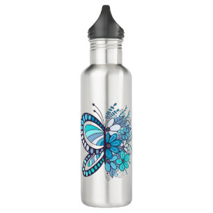 Flores de mariposa Botella de agua de acero inoxid