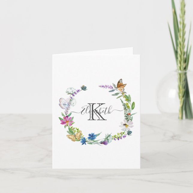 Flores de mariposa de caligrafía de guión monogram (Anverso)