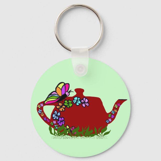 Flores de mariposa llavero de maceta de té (Anverso)