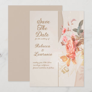 Flores de melocotón suave  Invitación de boda eleg