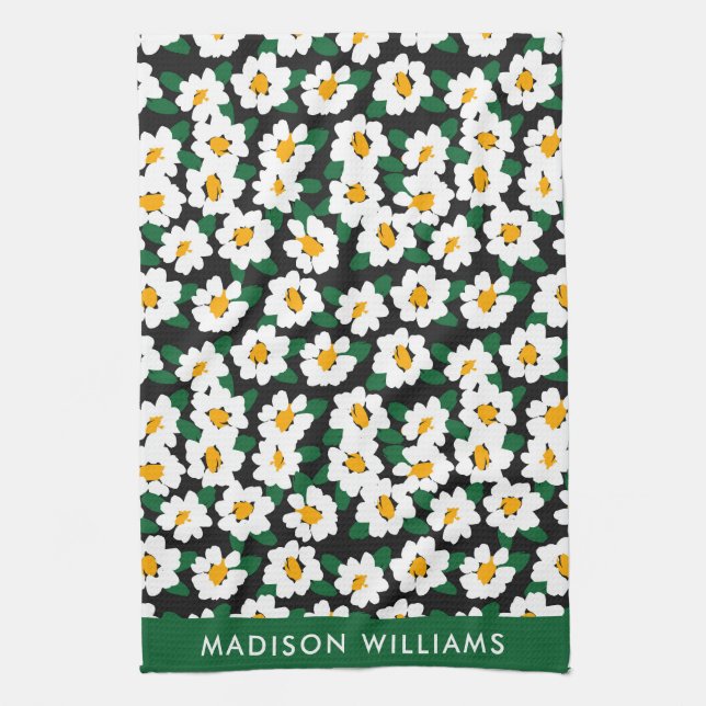 Flores de Monograma Toalla Elegante De Cocina (Vertical)