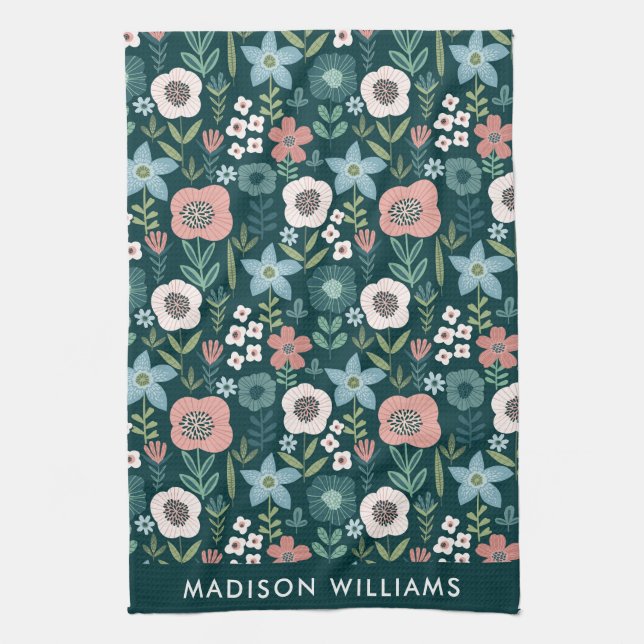 Flores de Monograma Toalla Elegante De Cocina (Vertical)