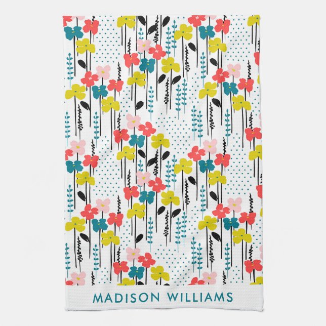 Flores de Monograma Toalla Elegante De Cocina (Vertical)