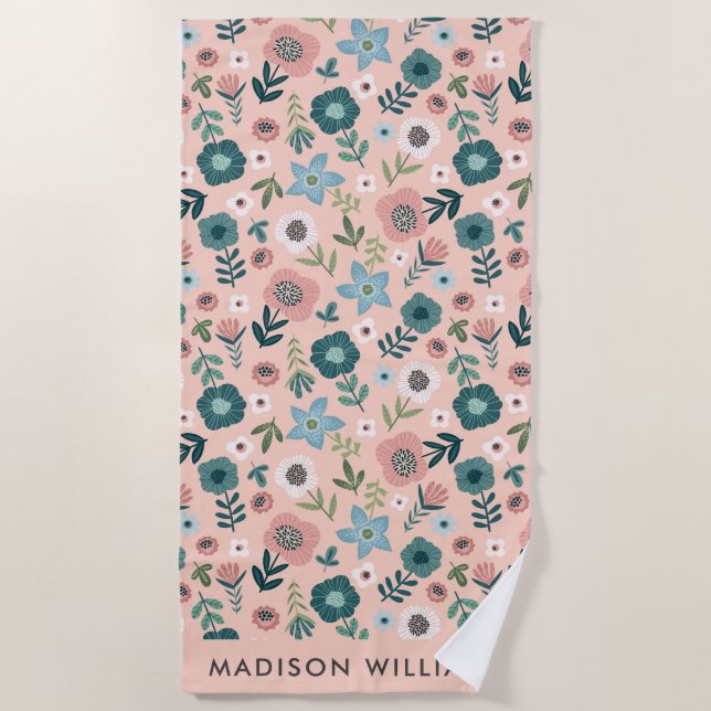 Flores De Monograma Toalla Elegante De Playa (Anverso)