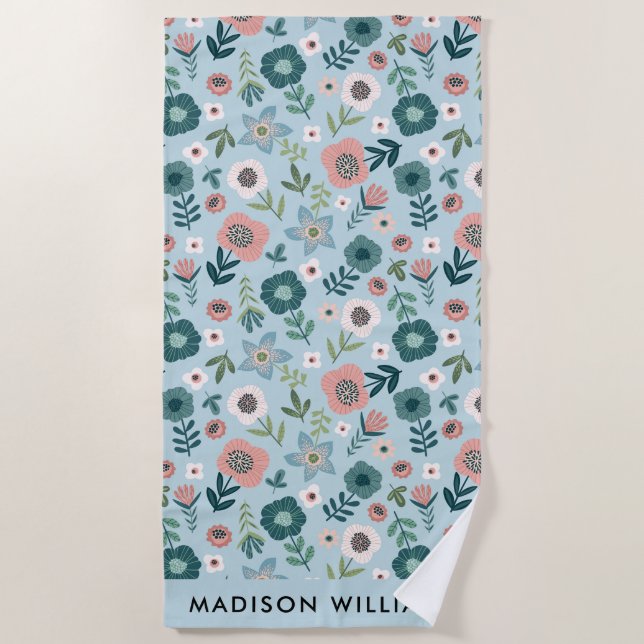 Flores De Monograma Toalla Elegante De Playa (Anverso)