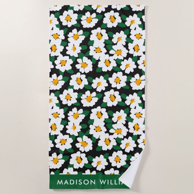 Flores De Monograma Toalla Elegante De Playa (Anverso)