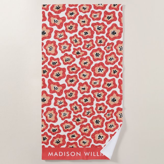 Flores De Monograma Toalla Elegante De Playa (Anverso)