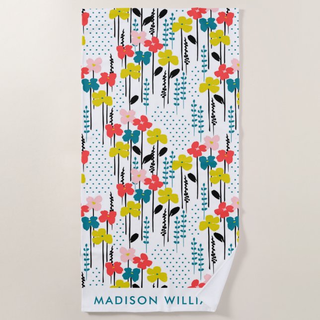 Flores De Monograma Toalla Elegante De Playa (Anverso)