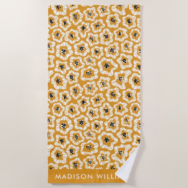 Flores De Monograma Toalla Elegante De Playa (Anverso)