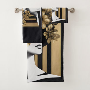 Flores de mujeres de rayas de oro negro