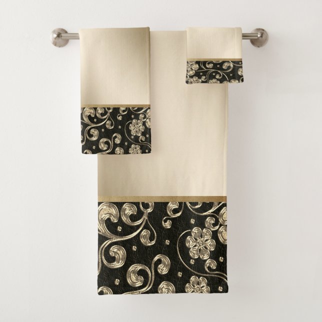 Flores de oro elegantes, negro (In situ)