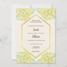 Flores de oro enmarcadas en la invitación a la bod