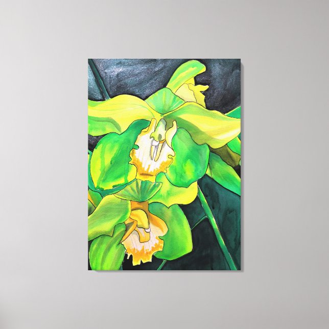 Flores de orquídea arte verde y amarillo (Anverso)