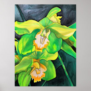 Flores de orquídea arte verde y amarillo