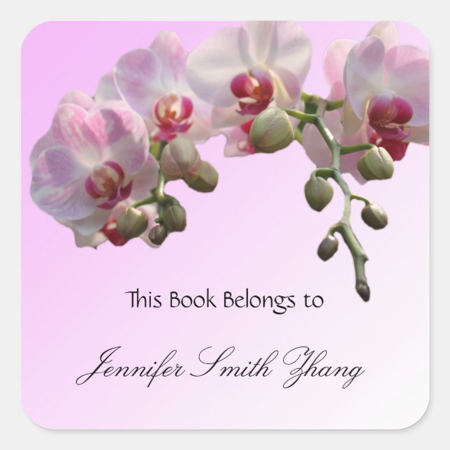 flores de orquídea rosa, pegatinas de libros. (Anverso)