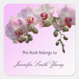 flores de orquídea rosadas, pegatinas de libros.
