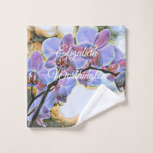 Flores de orquídeas azules púrpuras de pintura mod