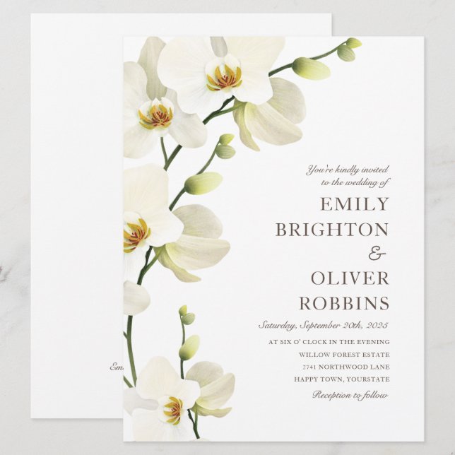 Flores de orquídeas blancas Invitaciones de matrim (Anverso / Reverso)