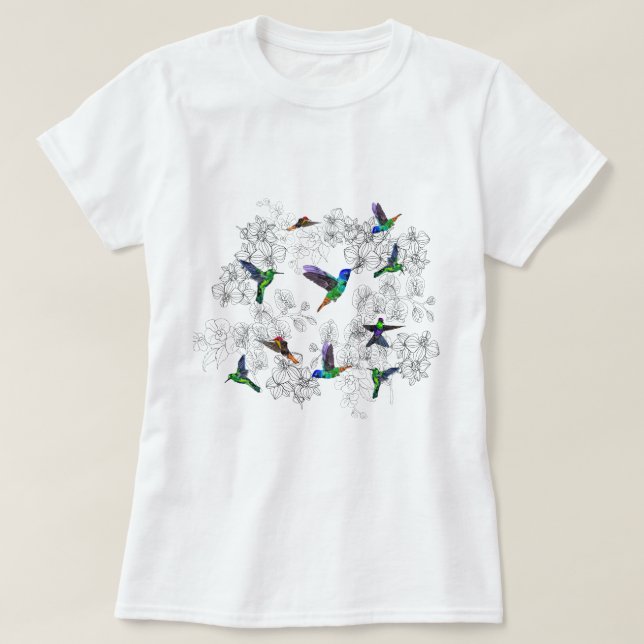 Flores de orquídeas de camiseta de Hummingbirds (Diseño del anverso)