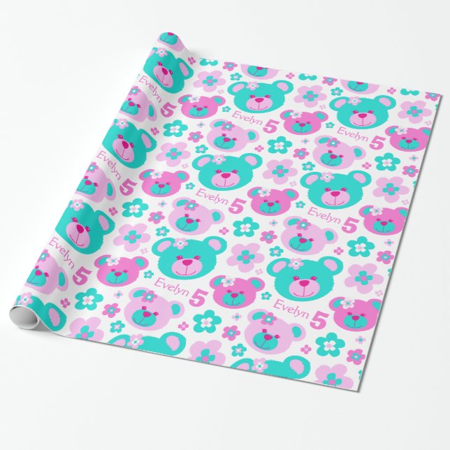 Flores de oso de peluche papel de regalo de quinto (Desenrollado)