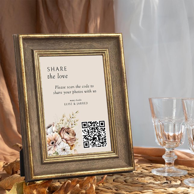 Flores de otoño rusas Tarjeta para compartir fotos (Photo sharing sign from the Rustic Floral Brown Neutral Wedding Collection by Darling & May)