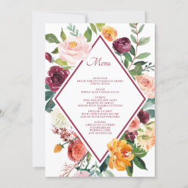 Flores de otoño rústicas Tarjetas de menú Boda roj