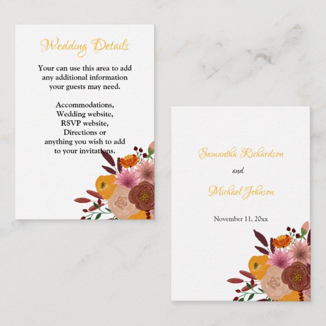 Flores de otoño Tarjeta de gabinete con detalles d (Anverso / Reverso)