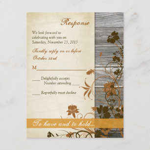 Flores de otoño, tarjeta RSVP de madera y pergamin