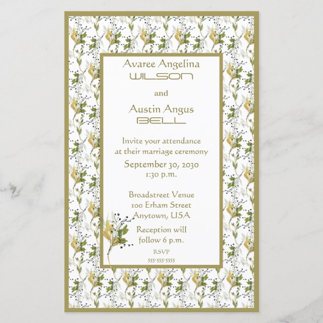 Flores de otoño y hojas Invitación a la boda (Anverso)