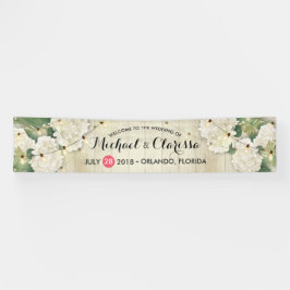 Flores de pancarta y cuerdas bodas iluminan madera